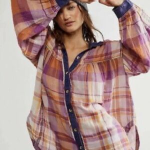 Free People  Olivia plaid top XL